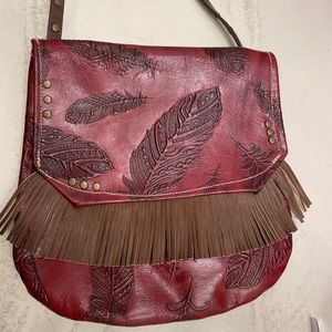 Genuine leather handmade feather fringe purse
